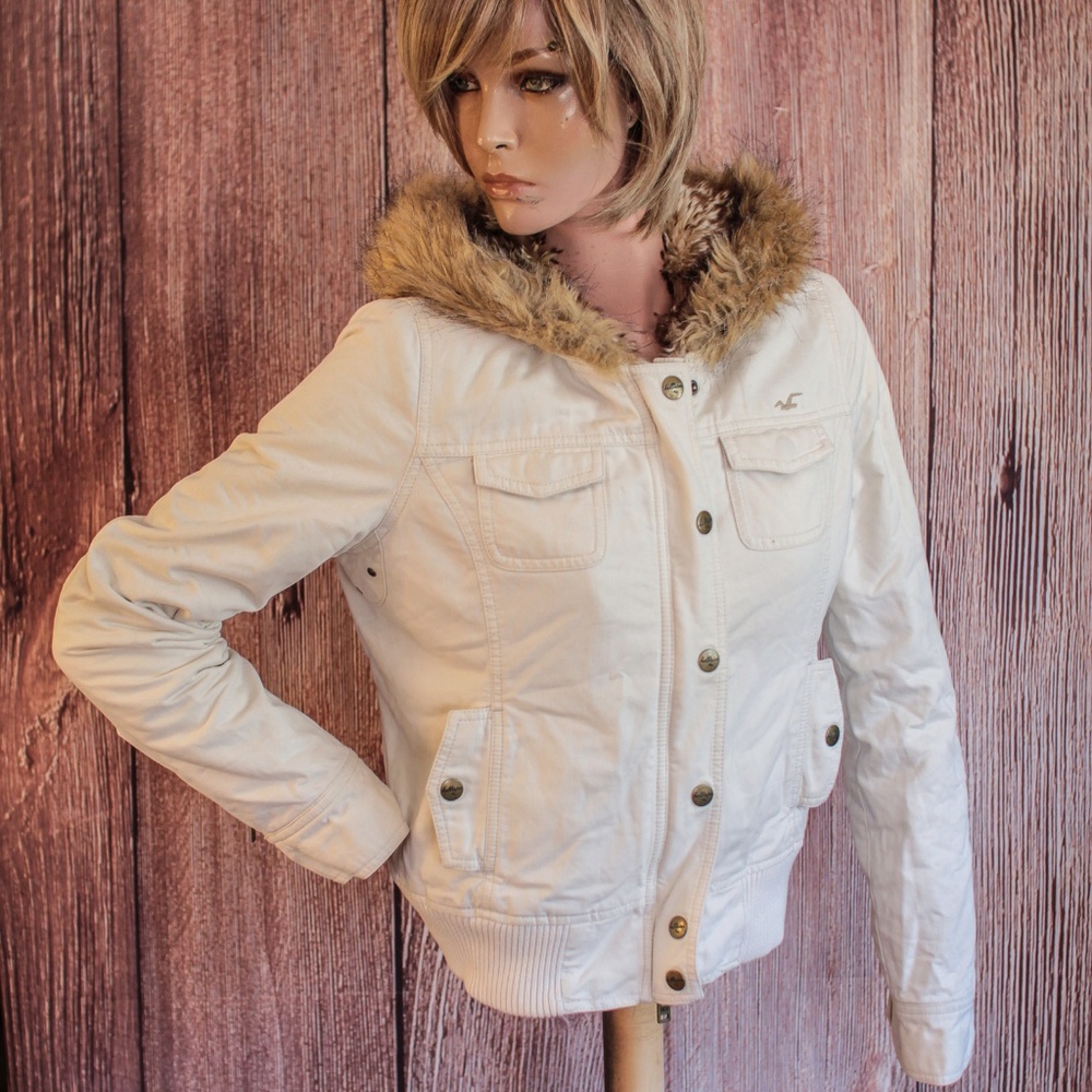 Hollister Hooded Jacket Size Medium Faux Fur Lined